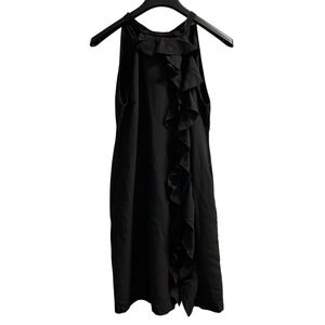 Saiph Dress Womens M Black Linen Blend High Tie Neck Ruffle Capsule Minimalist